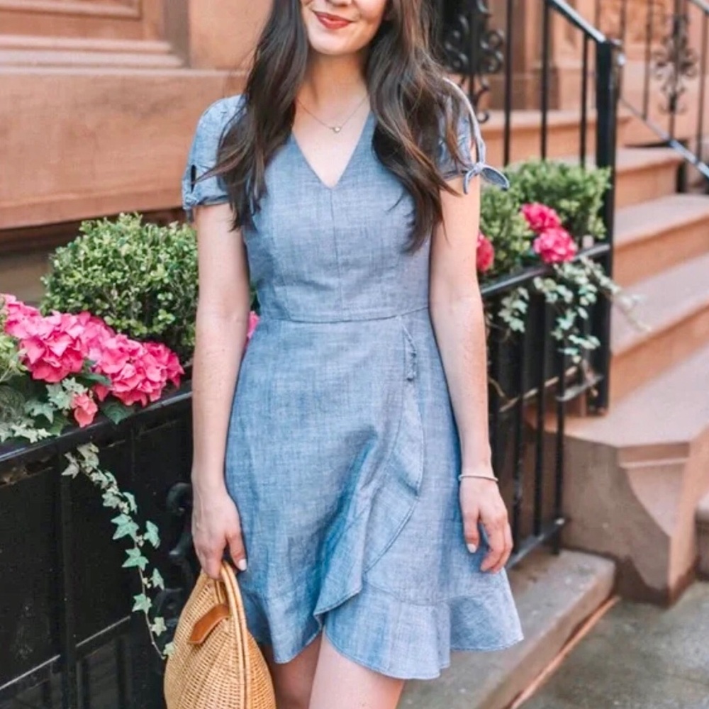 J. Crew Factory Faux Wrap Chambray Dress - Picture 7 of 11